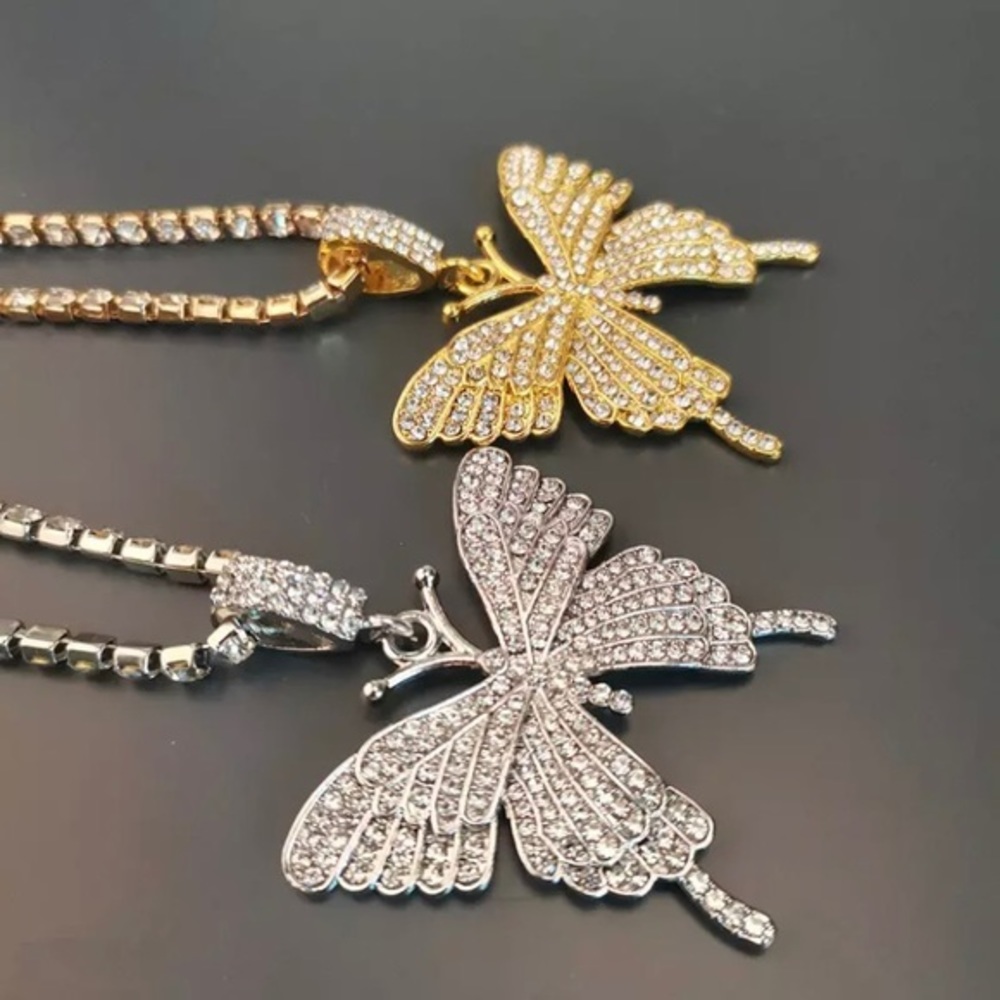 HP🦋STUNNING RHINESTONE BUTTERFLY GOLD CHOKER 2 PIECE SET‎ - Picture 10 of 13
